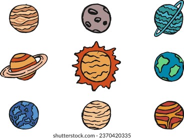 Hand-Drawn Planets set Vector elements