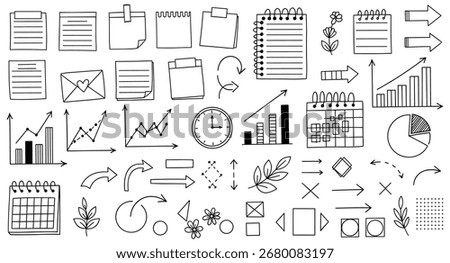 Hand-drawn Planner and Business Doodle Vector Set. Infographic Sketch Elements Vector.

