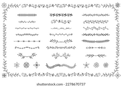 Hand-drawn plant decorative rule with variable line thickness, vector illustration