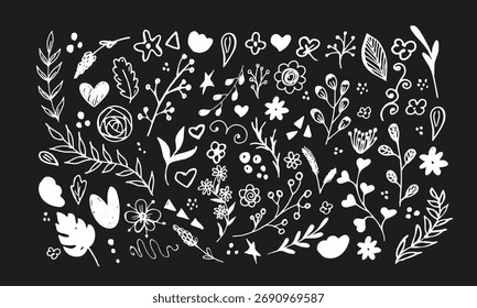 Handdrawn plants on the white background