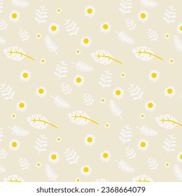 hand-drawn plants, simple small flowers. Flowers Branches and Leaves Repeating Seamless pattern hand-drawn with tropical leaves. floral seamless pattern with leaves The geometric pattern