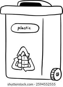 Handdrawn Plastic recycling bin illistration
