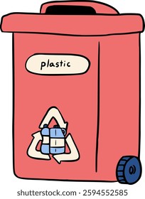 Handdrawn Plastic recycling bin illistration
