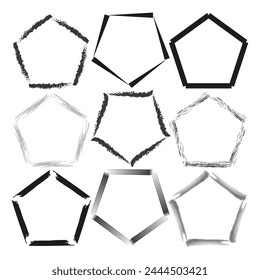 Hand-drawn polygon shapes collection. Abstract geometric sketches. Artistic pentagons and hexagons. Vector illustration. EPS 10.