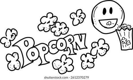 Hand-drawn popcorn emoji vector doodle. Popcorn and popcorn emoji. The perfect movie-time emoji!