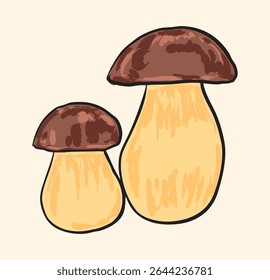 Hand-drawn porcini mushroom illustration with a rustic, botanical look. Ideal for culinary projects, recipe books, nature prints, organic branding, and gourmet food-themed designs.