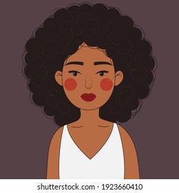 Hand-drawn portrait of an African woman with an Afro hairstyle. Avatar for social networks. Vector stock illustration.