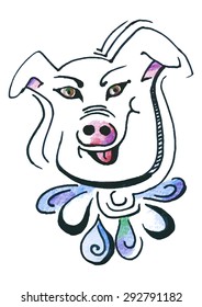 Hand-drawn portrait of pig. Vector illustration. 