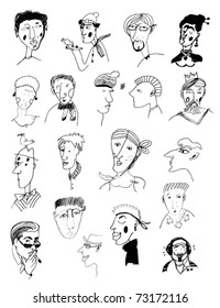 hand-drawn portraits of men and women