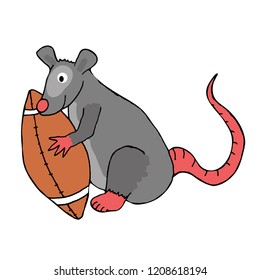 Hand-drawn possum and rugby balls. Vector illustration in doodle style.