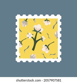 hand-drawn post stamp with clay art, vase, pottery, crockery design. Modern vector design boho style. Mail and post office isolated drawing. Stickers or labels
