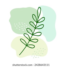 Hand-drawn postcard with plant element and abstract background. A poster in the style of a minimalist doodle.