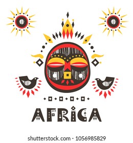 Hand-drawn poster with the African mask and lettering "Africa".