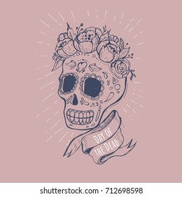 Hand  drawn poster to the Day the dead party  Dea de los muertos card 