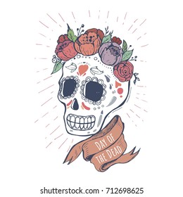 Hand  drawn poster to the Day the dead party  Dea de los muertos card 