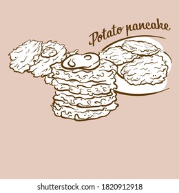 Hand-drawn Potato pancake bread illustration. Pancake, usually known in Slovakia, Germany. Vector drawing series. svg
