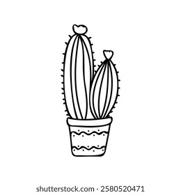 Hand-drawn potted cactus illustration in minimalist style. Perfect for home decor, gardening themes, hobby prints, or educational materials. Decorative, simple, and stylish design