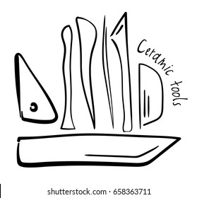 Hand-drawn pottery tools. Vector 10 eps