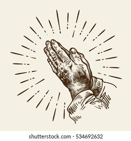 Hand-drawn praying hands. Sketch vector illustration