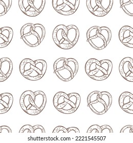  Hand-drawn pretzel. Vector  seamless pattern. 