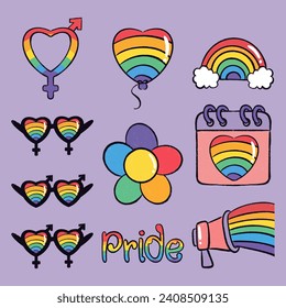 Hand-drawn pride month LGBTQ illustration set