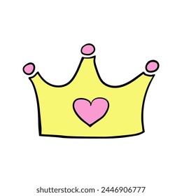 Hand-drawn princess crown. Vector cartoon gold crown in doodle style.