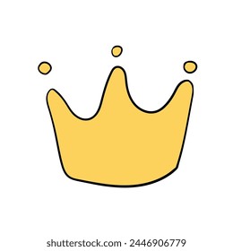 Hand-drawn princess crown. Vector cartoon gold crown in doodle style.