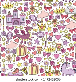 hand-drawn princess doodles. vector. Cartoon. seamless