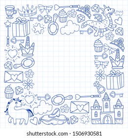 hand-drawn princess doodles. vector. Cartoon