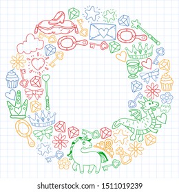 hand-drawn princess doodles. vector. Cartoon
