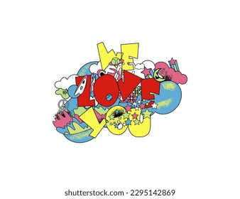 HAND-DRAWN PRINT COLOR LOVE YOU