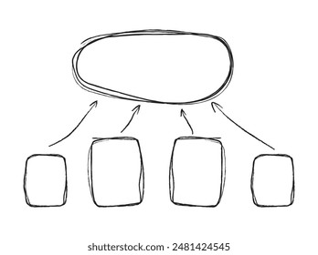 Hand-drawn process flowchart diagram. Elements for infographics. Arrows, circles and abstract writing design. Vector illustration