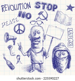 Hand-drawn protest doodle. Eps8. CMYK. Global colors. Gradients free.