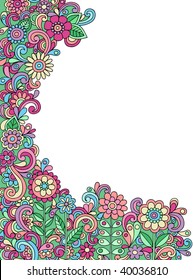 Hand-Drawn Psychedelic Abstract Flower Garden Doodle Border Design Vector Illustration