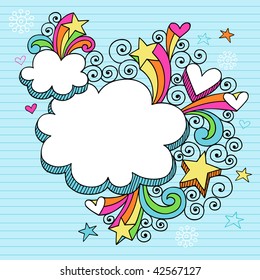 Hand-Drawn Psychedelic Cloud Shaped Frames Notebook Doodles on Lined Paper Background- Vector Illustration