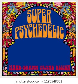 A hand-drawn psychedelic frame design in a square format.