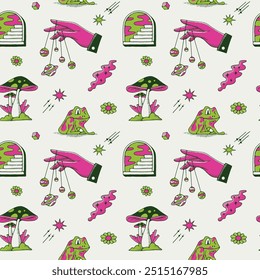 Hand-drawn Psychedelic Frog Seamless Vector Pattern by Sansroom