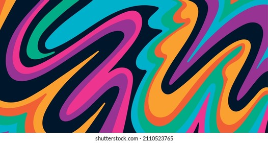 Hand-drawn psychedelic groovy background. Colorful sychedelic optical illusion. Trippy distorted image with light diffraction effect in the psychedelic style of the '80s - 90s vaporwave. Vector Eps10