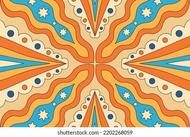 Hand-drawn Psychedelic Groovy Background. Colorful Psychedelic Optical Illusion. Trippy Distorted Image With Light Diffraction Effect In The Psychedelic Style Of The '80s - 90s Vaporwave. Vector Eps10