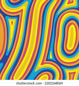 Hand-drawn Psychedelic Groovy Background. Colorful Psychedelic Optical Illusion. Trippy Distorted Image With Light Diffraction Effect In The Psychedelic Style Of The '80s - 90s Vaporwave. Vector Eps10