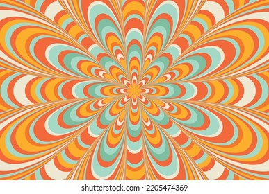 Hand-drawn psychedelic groovy background. Colorful psychedelic optical illusion. Trippy distorted image with light diffraction effect in the psychedelic style of the '80s - 90s vaporwave. Vector Eps10