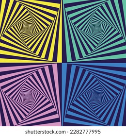 Hand-drawn psychedelic groovy background. Colorful psychedelic optical illusion. Trippy distorted image with light diffraction effect in the psychedelic style of the '80s - 90s vaporwave. Vector Eps10