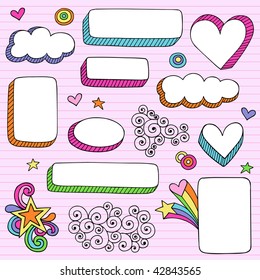 Hand-Drawn Psychedelic Notebook Doodles 3-D Frame Shapes on Lined Paper Background- Vector Illustration