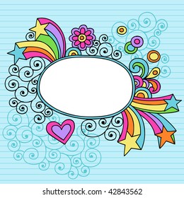 Hand-Drawn Psychedelic Notebook Doodles Oval Frame on Lined Paper Background- Vector Illustration