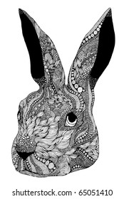 hand-drawn psychedelic rabbit head  illustration