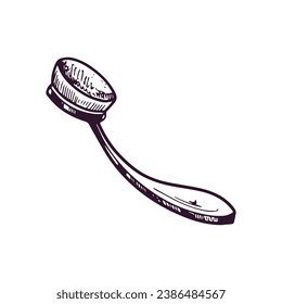 Hand-drawn puff sponge for makeup on the handle, beauty cosmetic element, self care. Illustration for beauty salon, cosmetic store, makeup design. Doodle sketch style. 