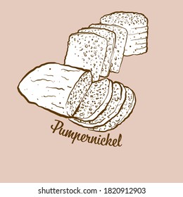 Hand-drawn Pumpernickel bread illustration. Rye bread, usually known in Germany. Vector drawing series.