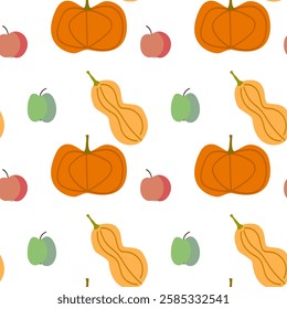 Hand-Drawn Pumpkin Apple Autumn Pattern