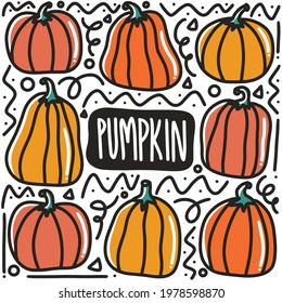 hand-drawn pumpkin doodle art design element illustration. Illustration of pumpkin set