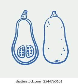 Conjunto de ilustración de calabaza dibujado a mano. Arte lineal, tinta, estilo minimalista. Ilustración vectorial.
